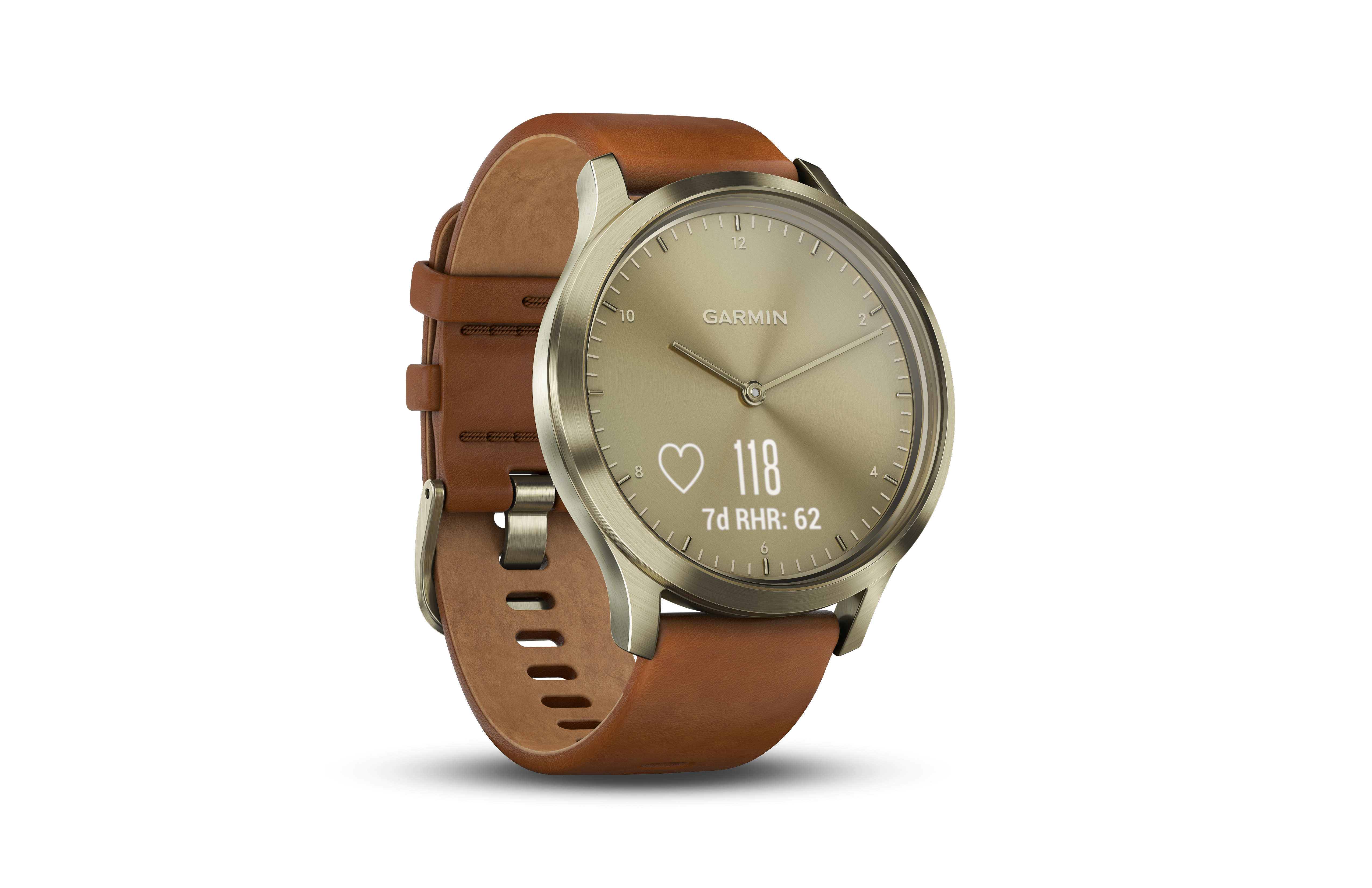 Garmin Vivomove HR guldtone med lysebrun læderrem - Smartwatch Garmin